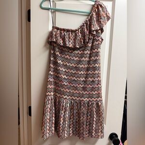 Trina Turk One-Shoulder Zigzag Dress - Pink and Black